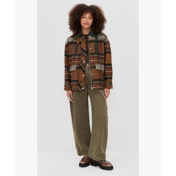 Anthropologie BlankNYC Brown Green Situationship Plaid Shirt Jacket NWT Size L - Picture 7 of 16